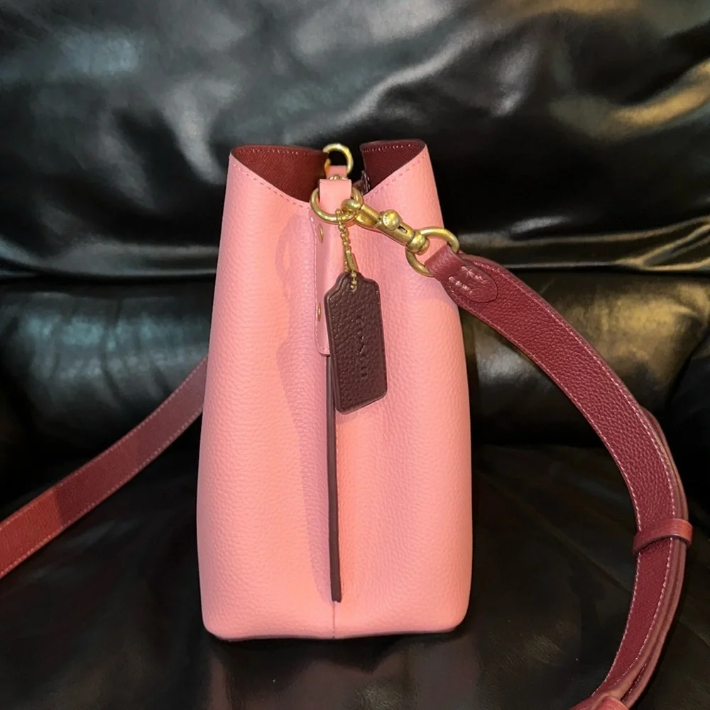 🔥🔥🔥Coach Willow Bucket Bag Pink Leather Crossbody Bag - Picture 4 of 13